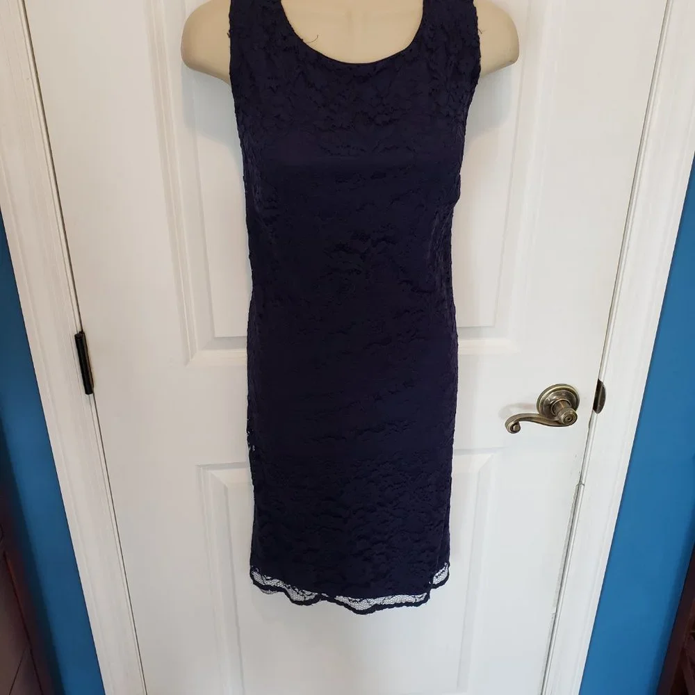 Navy Blue Lace Cocktail Dress - Picture 4 of 7